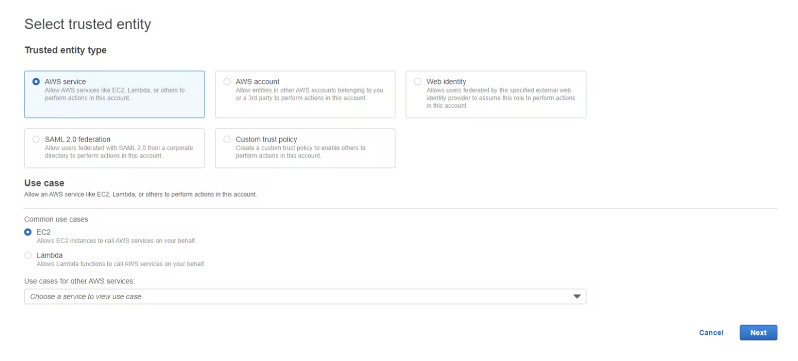 Step 6: Choose EC2 and click on next.