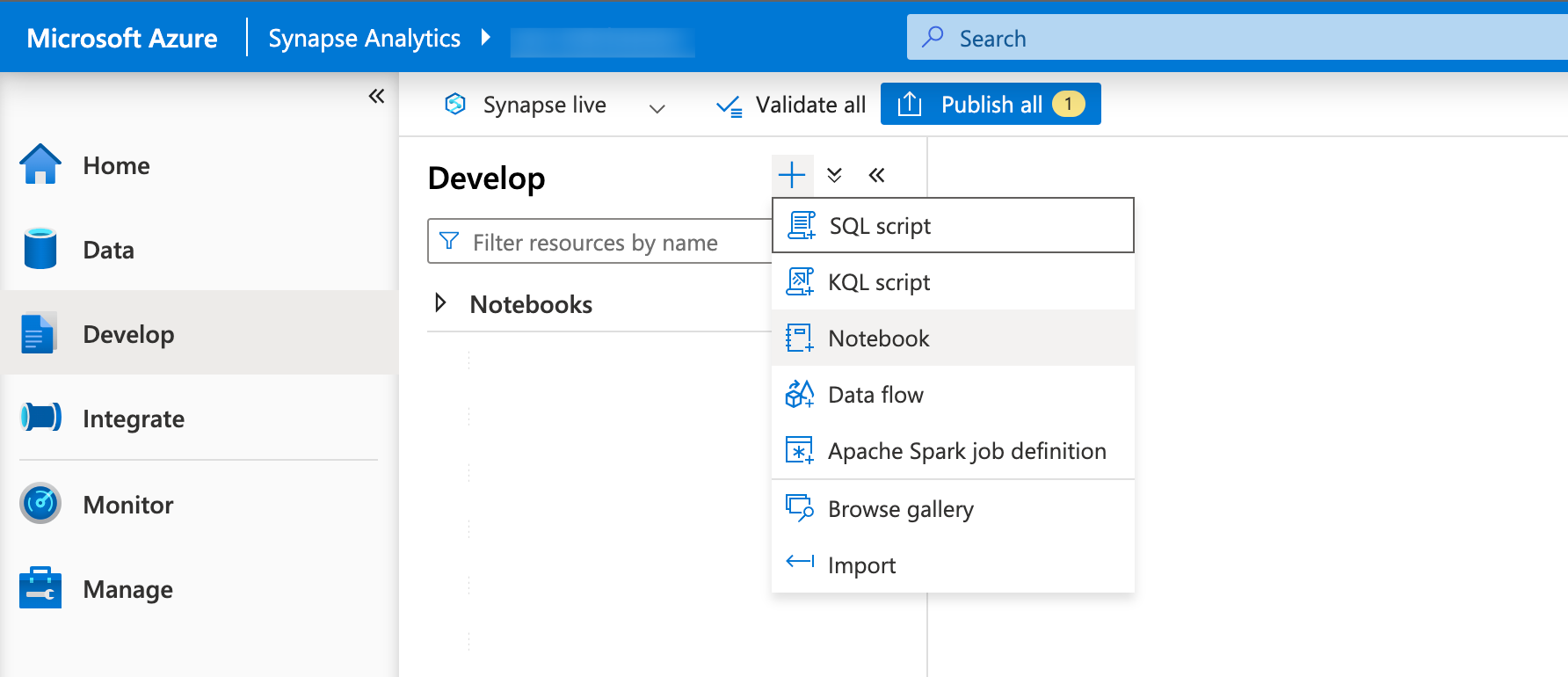 Create a Apache Spark Notebook in Synapse Studio