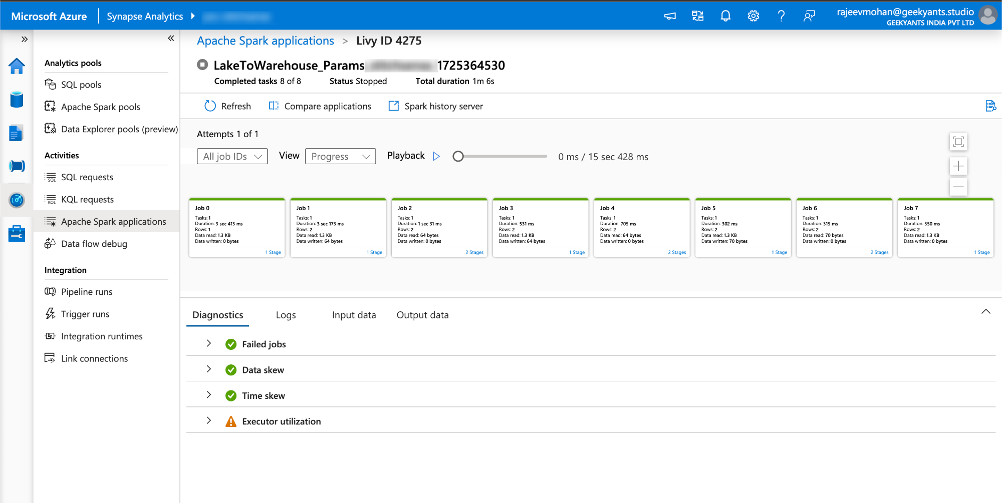 Pipeline in working state - logs