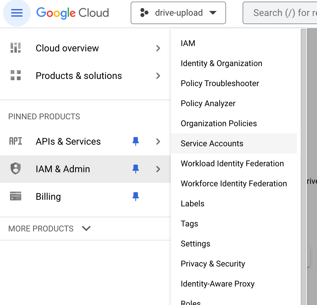 Navigation menu google drive