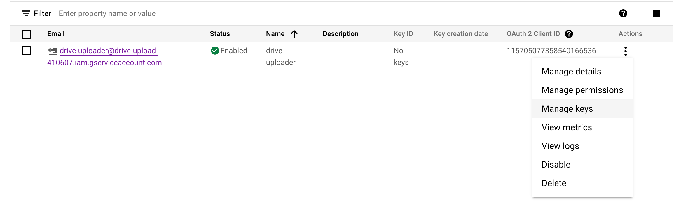 service account google drive