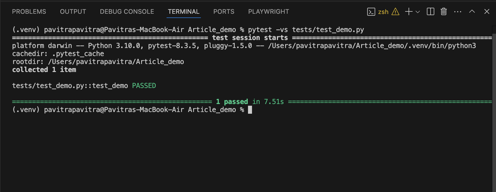 output of pytest