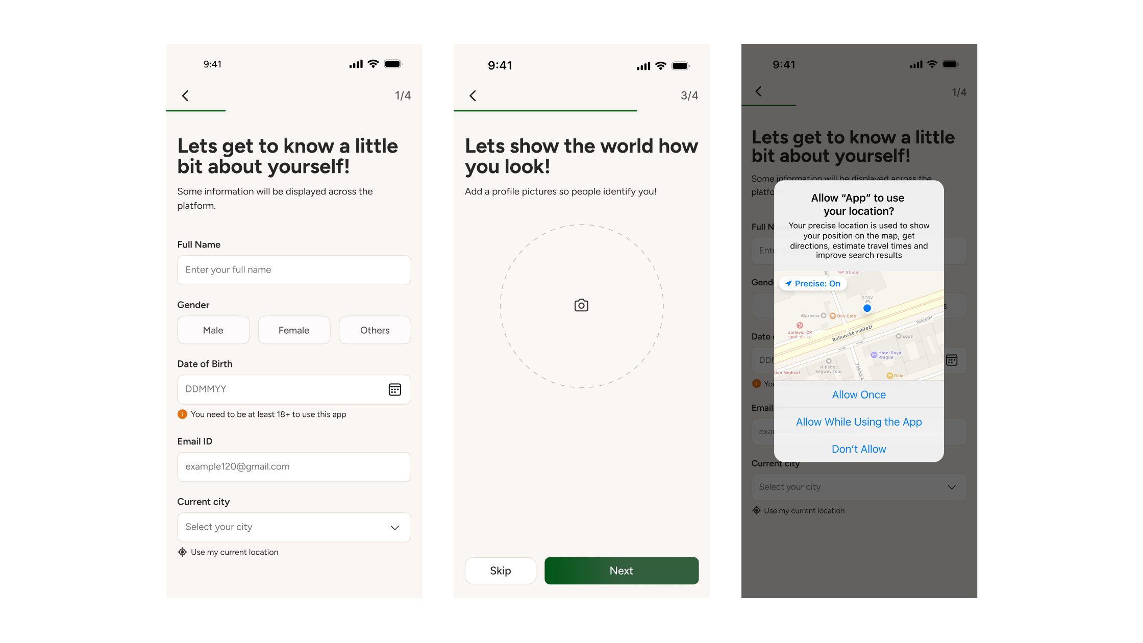 Foundation and Authentication UI with onboarding forms, OTP verification setup, and third-party login flow for Video competition system